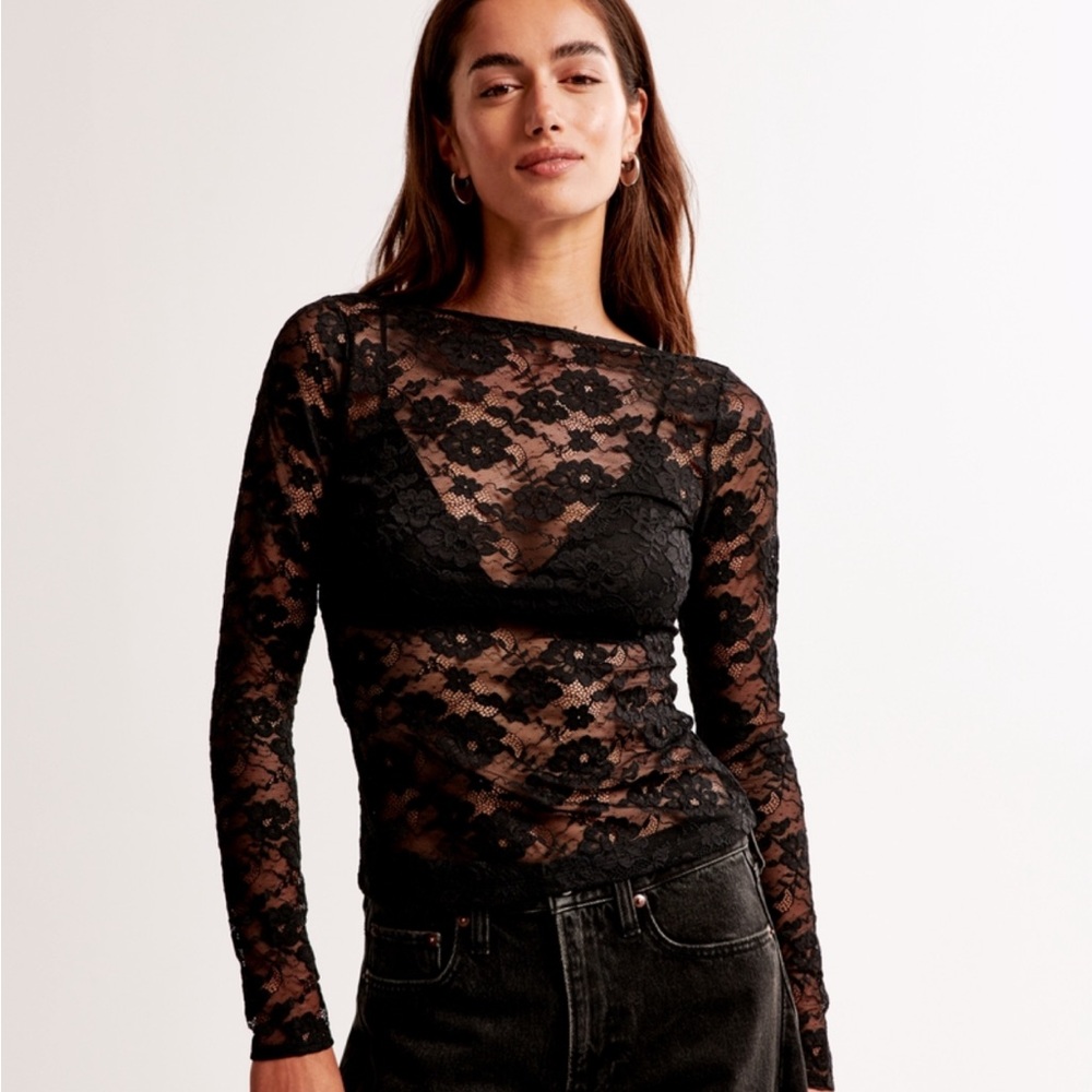 Abercrombie & Fitch Black Sheer Lace Top